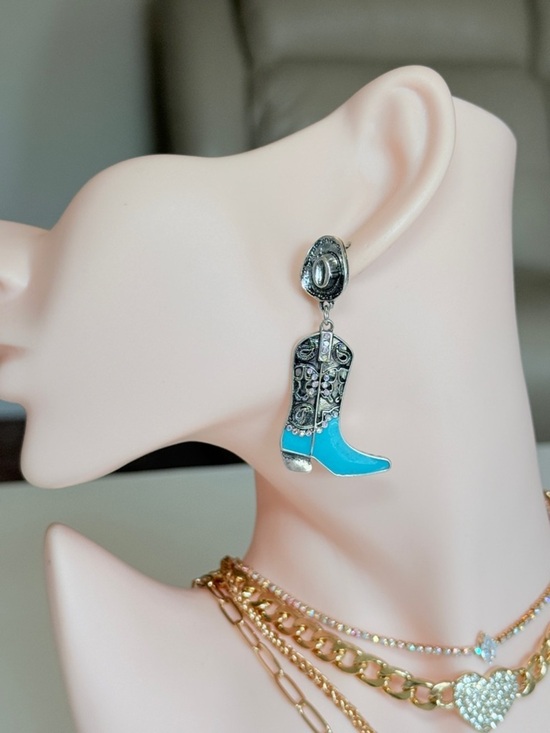 Anthropologie Jewelry - Turquoise Cowboy Boot Drop Earrings